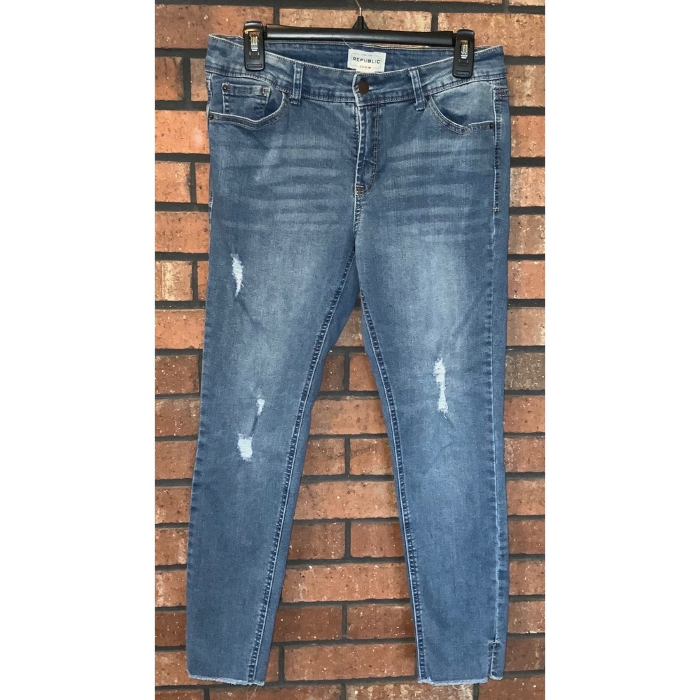 For‎ The Republic Womens Distressed Skinny Jeans Medium Wash Raw Hem Size 10/29